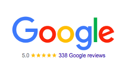 Google logo with 5 star rating and 338 reviews.